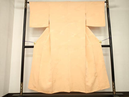 平和屋着物●上質な色無地　雲重ね文　深支子色　正絹　逸品　AABH4238ck