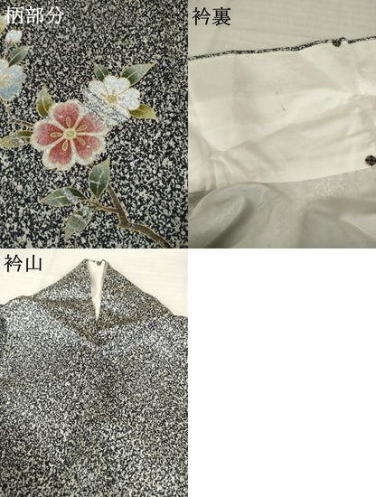 平和屋着物●訪問着　枝花文　黒地　正絹　逸品　AABH4239ck