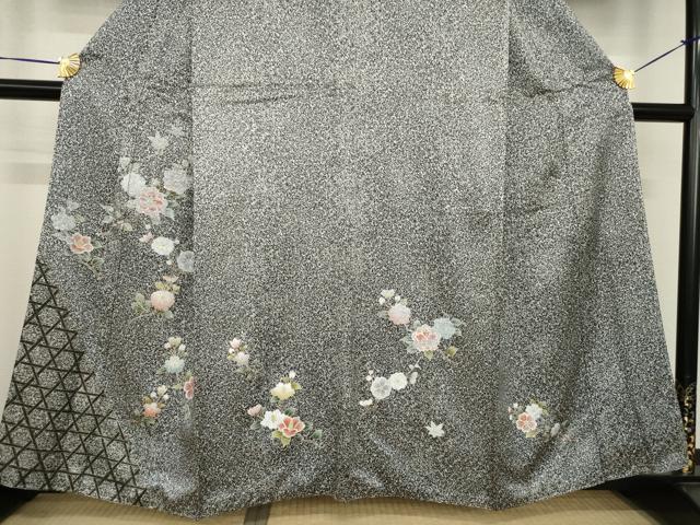平和屋着物●訪問着　枝花文　黒地　正絹　逸品　AABH4239ck
