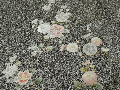 平和屋着物●訪問着　枝花文　黒地　正絹　逸品　AABH4239ck
