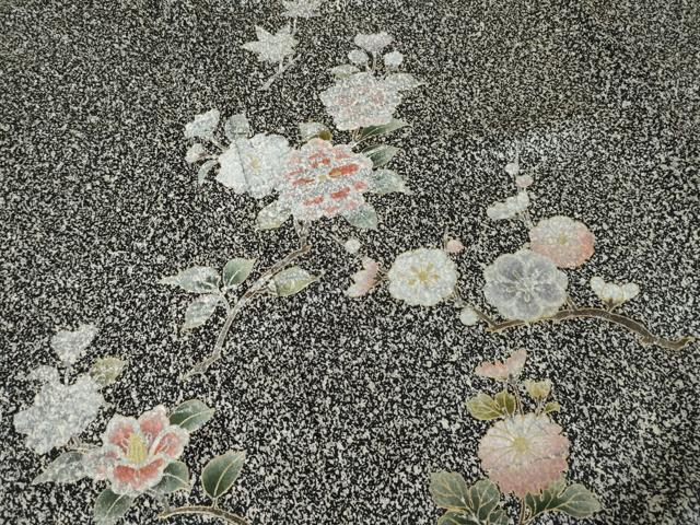 平和屋着物●訪問着　枝花文　黒地　正絹　逸品　AABH4239ck