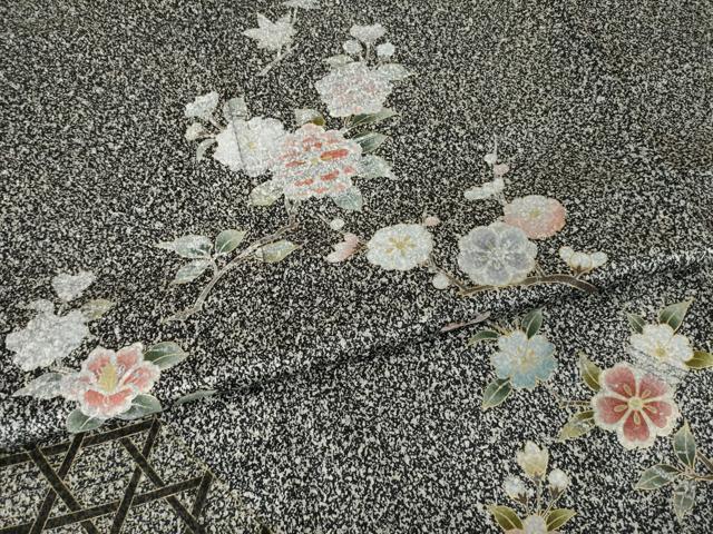 平和屋着物●訪問着　枝花文　黒地　正絹　逸品　AABH4239ck