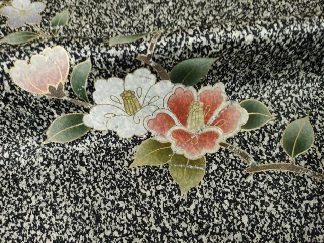 平和屋着物●訪問着　枝花文　黒地　正絹　逸品　AABH4239ck