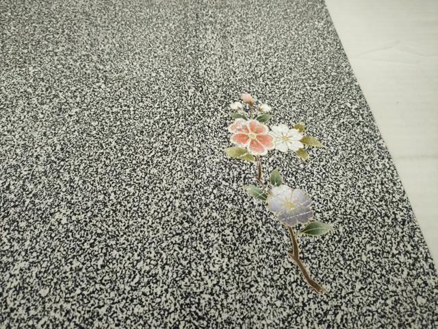 平和屋着物●訪問着　枝花文　黒地　正絹　逸品　AABH4239ck