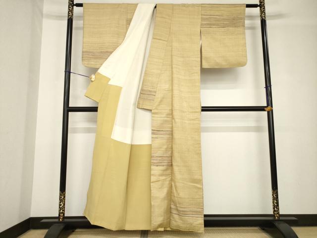 平和屋着物●上質な紬　訪問着　横段文　正絹　逸品　AABF0384fy 平和屋着物○上質な紬 訪問着 横段霞文 正絹 逸品 AABH4240ck