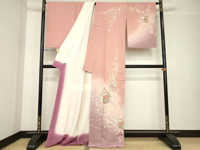 平和屋着物●訪問着　友禅　花車文　暈し染め　金彩　正絹　逸品　未使用　AABH4242ck