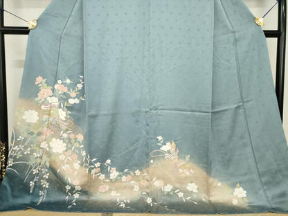 平和屋着物●訪問着　友禅　几帳花文　暈し染め　金彩　ロング丈　正絹　逸品　AABH4243ck