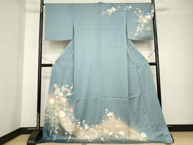 平和屋着物●訪問着　友禅　几帳花文　暈し染め　金彩　ロング丈　正絹　逸品　AABH4243ck