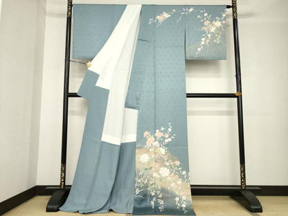 平和屋着物●訪問着　友禅　几帳花文　暈し染め　金彩　ロング丈　正絹　逸品　AABH4243ck