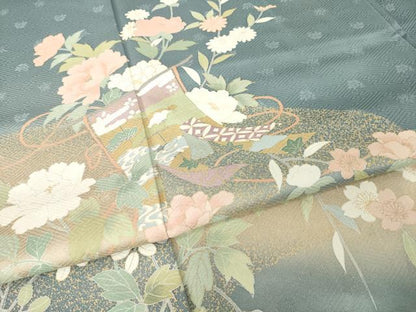 平和屋着物●訪問着　友禅　几帳花文　暈し染め　金彩　ロング丈　正絹　逸品　AABH4243ck