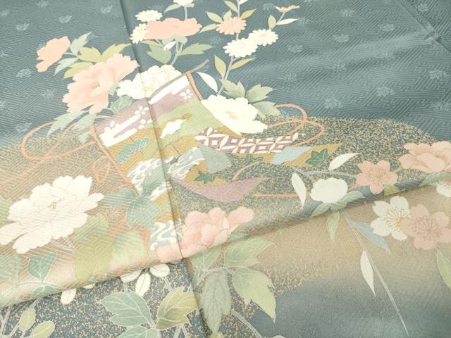 平和屋着物●訪問着　友禅　几帳花文　暈し染め　金彩　ロング丈　正絹　逸品　AABH4243ck