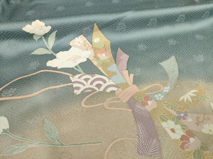 平和屋着物●訪問着　友禅　几帳花文　暈し染め　金彩　ロング丈　正絹　逸品　AABH4243ck