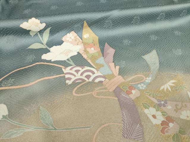 平和屋着物●訪問着　友禅　几帳花文　暈し染め　金彩　ロング丈　正絹　逸品　AABH4243ck