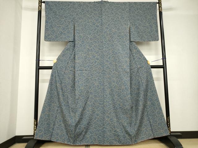 平和屋着物●上質な紬　葉尽くし　正絹　逸品　AABH4244ck
