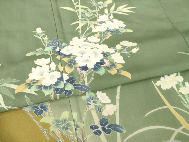 平和屋着物●訪問着　友禅　枝花文　正絹　逸品　AABH7134cs 平和屋着物○訪問着 作家物 枝花文 暈し染め 正絹 逸品