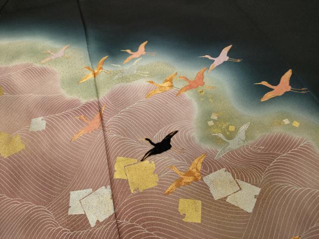 平和屋着物●京友禅の第一人者　松井青々　黒留袖　駒刺繍　箔散らし文様　金彩　正絹　逸品　AABH4248ck 平和屋着物○京友禅の第一人者 松井青々 黒留袖 駒