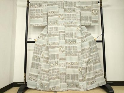 平和屋着物●上質な小紋　型染め　向かい鳥更紗花文　金彩　正絹　逸品　AABH4249ck