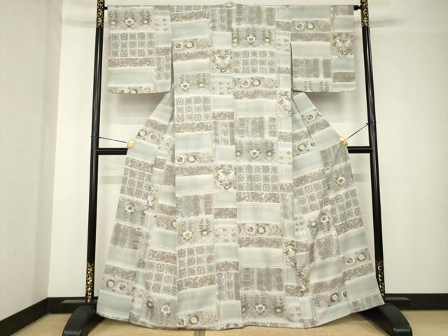 平和屋着物●上質な小紋　型染め　向かい鳥更紗花文　金彩　正絹　逸品　AABH4249ck