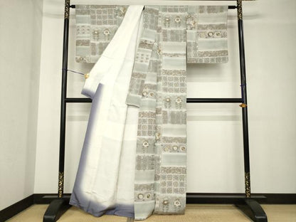 平和屋着物●上質な小紋　型染め　向かい鳥更紗花文　金彩　正絹　逸品　AABH4249ck