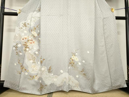 平和屋着物●訪問着　絞り　刺繍　扇面花文　金彩　高島屋扱い　正絹　逸品　AABH4250ck