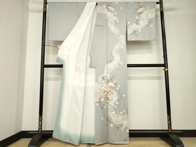 平和屋着物●訪問着　絞り　刺繍　扇面花文　金彩　高島屋扱い　正絹　逸品　AABH4250ck