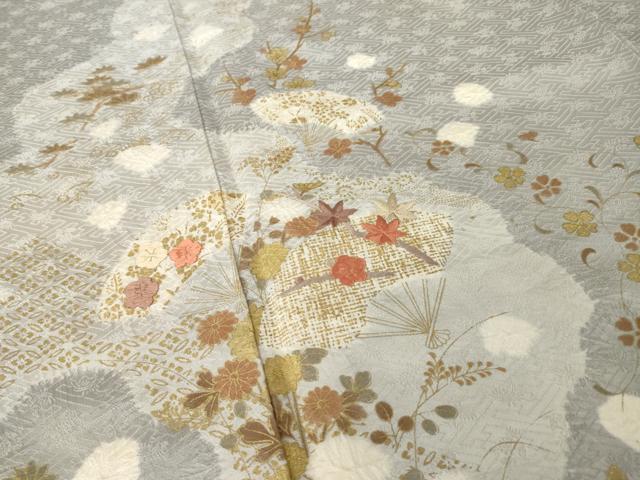 平和屋着物●訪問着　絞り　刺繍　扇面花文　金彩　高島屋扱い　正絹　逸品　AABH4250ck