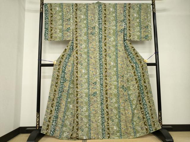 平和屋着物●上質な小紋　型染め　流水飛鶴花間道　正絹　逸品　AABH4252ck