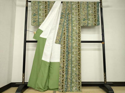 平和屋着物●上質な小紋　型染め　流水飛鶴花間道　正絹　逸品　AABH4252ck