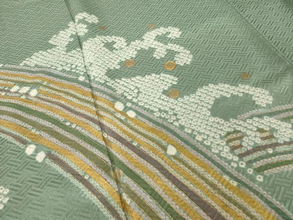 平和屋着物●訪問着　駒刺繍　絞り　立波文　正絹　逸品　AABH4253ck