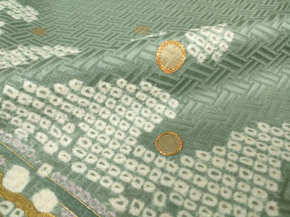 平和屋着物●訪問着　駒刺繍　絞り　立波文　正絹　逸品　AABH4253ck