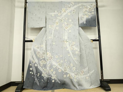 平和屋着物●訪問着　辻が花　絞り　舞花文　暈し染　銀糸　正絹　逸品　AABH4255ck