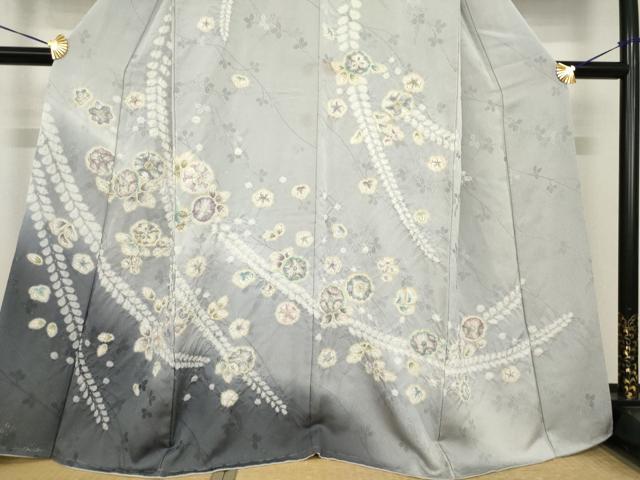 平和屋着物●訪問着　辻が花　絞り　舞花文　暈し染　銀糸　正絹　逸品　AABH4255ck
