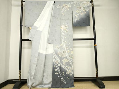 平和屋着物●訪問着　辻が花　絞り　舞花文　暈し染　銀糸　正絹　逸品　AABH4255ck
