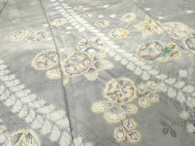 平和屋着物●訪問着　辻が花　絞り　舞花文　暈し染　銀糸　正絹　逸品　AABH4255ck