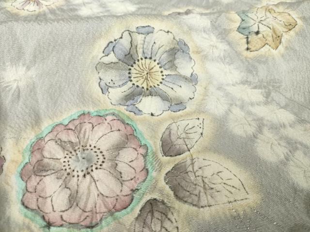 平和屋着物●訪問着　辻が花　絞り　舞花文　暈し染　銀糸　正絹　逸品　AABH4255ck
