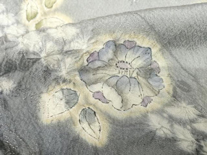 平和屋着物●訪問着　辻が花　絞り　舞花文　暈し染　銀糸　正絹　逸品　AABH4255ck