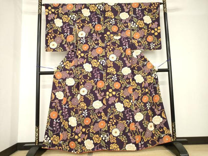 平和屋着物●上質な小紋　花唐草文　正絹　逸品　AABH4256ck