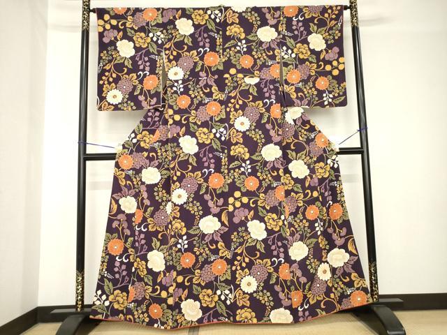 平和屋着物●上質な小紋　花唐草文　正絹　逸品　AABH4256ck