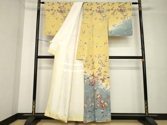 平和屋着物●訪問着　花蝶文　暈し染　金彩　正絹　逸品　AABH4257ck