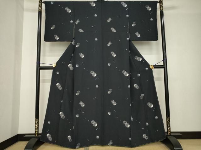 平和屋着物●上質な小紋　丸文　黒地　正絹　逸品　未使用　AABH4258ck