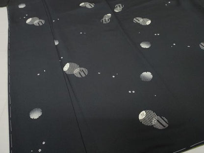 平和屋着物●上質な小紋　丸文　黒地　正絹　逸品　未使用　AABH4258ck