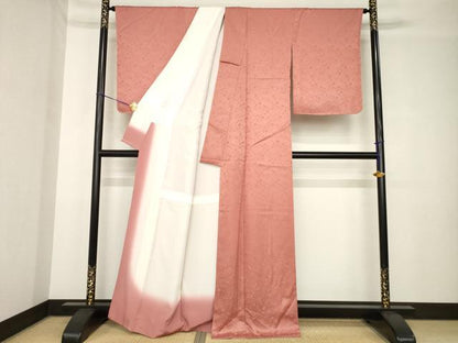 平和屋着物●上質な色無地　作家物　祐休　草木染　鳳凰花唐草文　真赭色　正絹　逸品　AABH4259ck