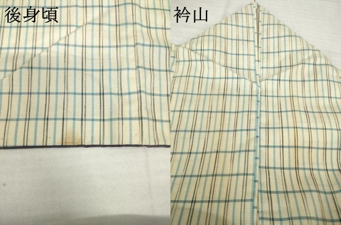 平和屋着物●上質な紬　格子　正絹　逸品　AABH4262ck