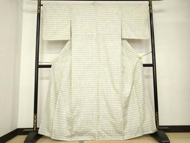 平和屋着物●上質な紬　格子　正絹　逸品　AABH4262ck
