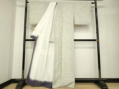 平和屋着物●上質な紬　格子　正絹　逸品　AABH4262ck