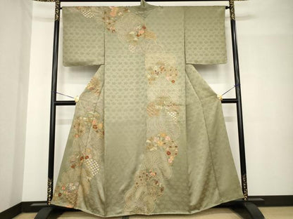 平和屋着物●訪問着　総刺繍　ねじ梅　金糸　正絹　逸品　AABH4265ck