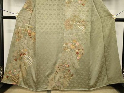 平和屋着物●訪問着　総刺繍　ねじ梅　金糸　正絹　逸品　AABH4265ck