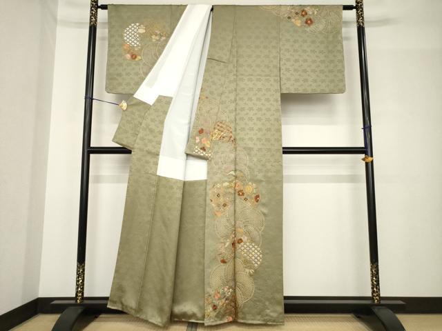 平和屋着物●訪問着　総刺繍　ねじ梅　金糸　正絹　逸品　AABH4265ck