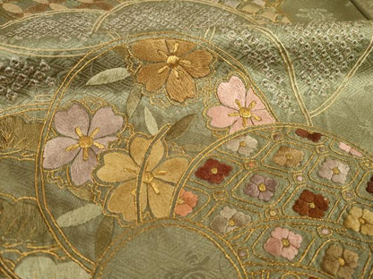 平和屋着物●訪問着　総刺繍　ねじ梅　金糸　正絹　逸品　AABH4265ck