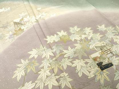 平和屋着物●訪問着　駒刺繍　遠山渡り橋風景文　暈し染め　金彩　正絹　逸品　AABH4268ck
